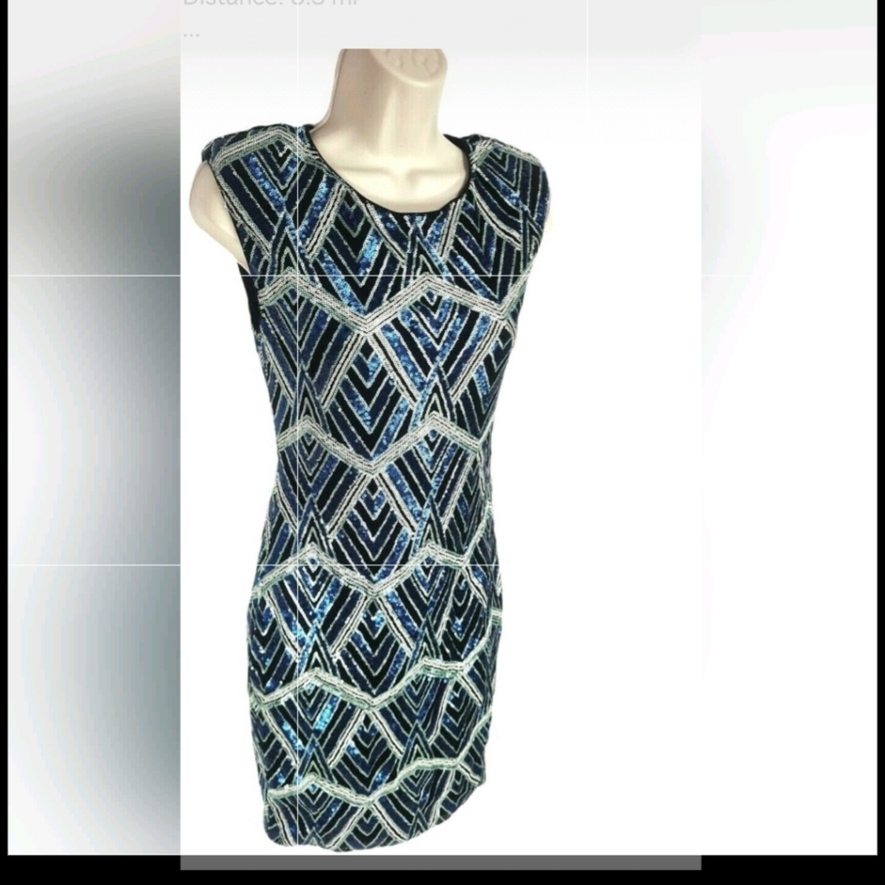 Beautiful Blue Sequin "As U Wish Brand  Dress Sz.S  Like New Condition!!